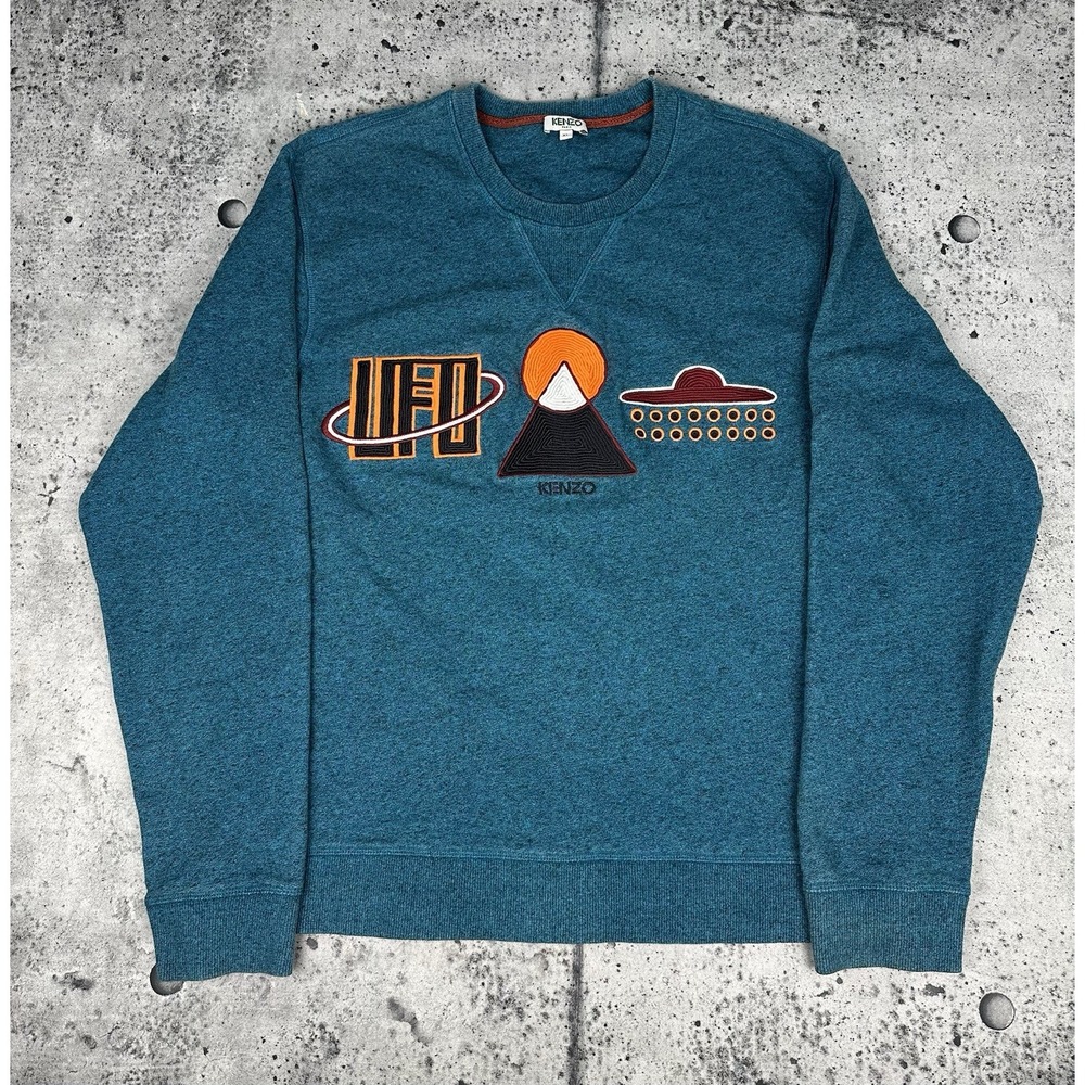 Kenzo Paris Blue Embroidered UFO‎ Crewneck Sweatshirt Pullover Xl
